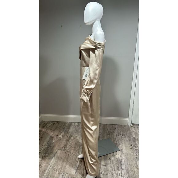 Theia Cream Bishop Sleeve Column Gown Size 12 - Picture 9 of 10